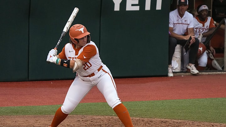 Texas Longhorns infielder Katie Stewart (20) steps up to bat during the game against Kentucky at Red & Charline McCombs Field on Thursday, May 1, 2025 in Austin.