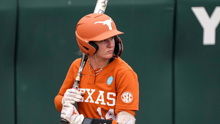 Texas Longhorns catcher Reese Atwood (14) steps up to bat during the NCAA D1 Softball Tournament Regional against UCF at Red and Charline McCombs Field on Sunday, May 18, 2025 in Austin, Texas. Texas Longhorns catcher Reese Atwood (14) steps up to bat during the NCAA D1 Softball Tournament Regional against UCF at Red and Charline McCombs Field on Sunday, May 18, 2025 in Austin, Texas.