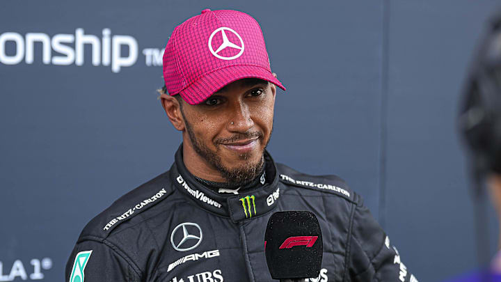 Mercedes AMG Petronas driver Lewis Hamilton is interviewed after qualifying at Circuit of Americas Mercedes AMG Petronas driver Lewis Hamilton is interviewed after qualifying at Circuit of Americas