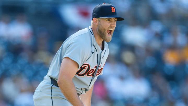 Detroit Tigers relief pitcher Will Vest (19) celebrates after defeating the San Diego Padres at Petco Park. 