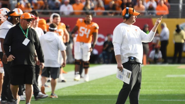 Tennessee head coach Josh Heupel motions to the field during the Citrus Bowl NCAA College football game between Tennessee and Iowa in Orlando, Fla., Monday, Jan. 1, 2024. Tennessee head coach Josh Heupel motions to the field during the Citrus Bowl NCAA College football game between Tennessee and Iowa in Orlando, Fla., Monday, Jan. 1, 2024.