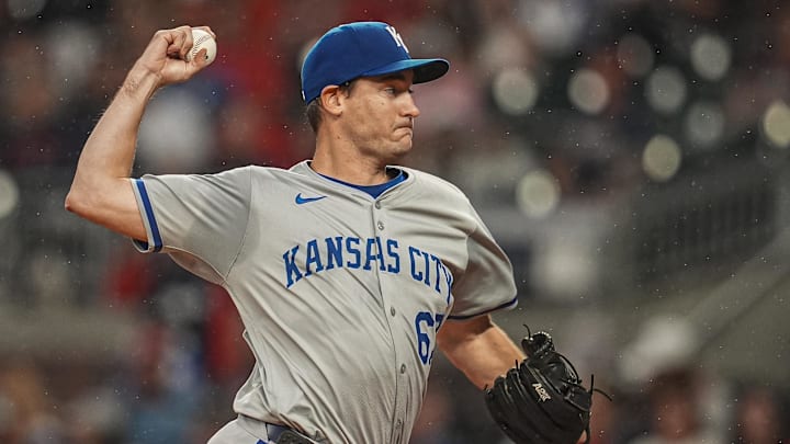 Kansas City Royals starting pitcher Seth Lugo (67) pitches against the Atlanta Braves during the first inning at Truist Park on Sept 28.