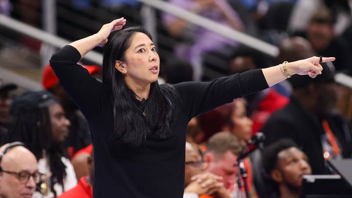 Oct 29, 2026; Atlanta, Georgia, USA; Golden State Valkyries head coach Natalie Nakase on the sideline against the Atlanta Dream in the first quarter during game six of the 2026 WNBA Finals at State Farm Arena. Mandatory Credit: Brett Davis-Imagn Images