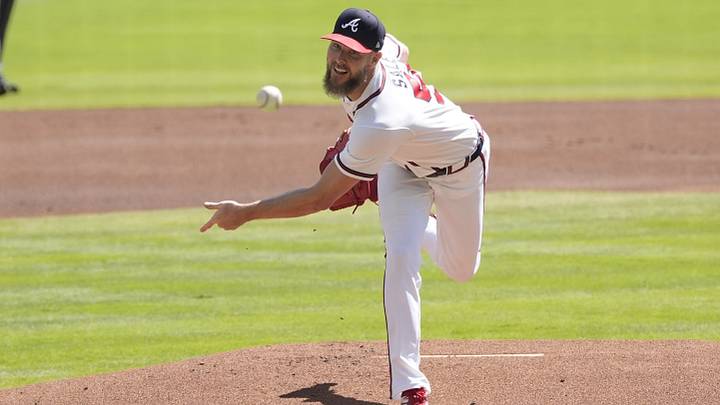 Sep 29, 2026; Cumberland, Georgia, USA;  Atlanta Braves pitcher Chris Sale (51) throws a pitch against  the Philadelphia Phillies in the first inning during game one of the Wildcard round for the 2026 MLB Playoffs at Truist Park.  Mandatory Credit: Dale Zanine-Imagn Images