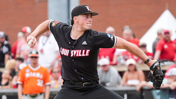 Louisville pitcher Patrick Forbes had nine strikeouts with four walks to secure the 8-1 win over Miami in the NCAA baseball Super Regional game at Jim Patterson Stadium in Louisville, Kentucky Friday afternoon. 