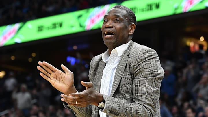 Mar 7, 2020; Washington, District of Columbia, USA; Georgetown Hoyas former player Dikembe Mutombo at the game against the Villanova Wildcats during the second half at Capital One Arena. Mandatory Credit: Brad Mills-Imagn Images