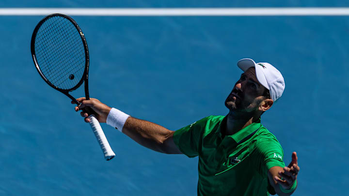Djokovic advanced to the fourth round of the Australian Open after a straight sets victory. Djokovic advanced to the fourth round of the Australian Open after a straight sets victory.