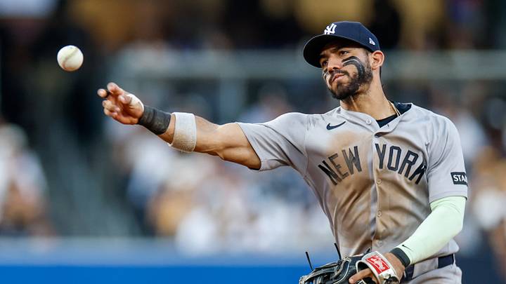 New York Yankees second baseman Jose Caballero (72) throws to first base for a out during the seventh inning against the San Diego Padres at Petco Park.