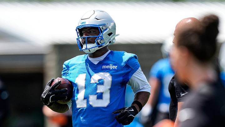 Detroit Lions wide receiver Jackson Meeks (12) practices during OTAs at Meijer Performance Center in Allen Park on Thursday, June 11, 2026. Detroit Lions wide receiver Jackson Meeks (12) practices during OTAs at Meijer Performance Center in Allen Park on Thursday, June 11, 2026.