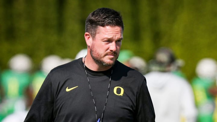 Oregon head coach Dan Lanning leads practice for the Ducks Wednesday, Aug. 23, 2023, in Eugene. Oregon head coach Dan Lanning leads practice for the Ducks Wednesday, Aug. 23, 2023, in Eugene.