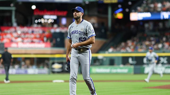 Sep 15, 2026; Houston, Texas, USA; Kansas City Royals starting pitcher Michael Wacha (52) walks off the field after pitching during the second inning against the Houston Astros at Daikin Park. Mandatory Credit: Troy Taormina-Imagn Images