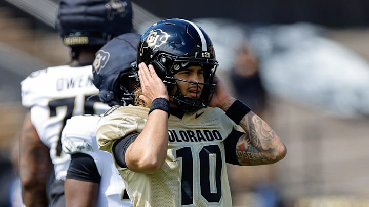 Apr 19, 2025; Boulder, CO, USA; Colorado Buffaloes quarterback Julian Lewis (10) during the spring game at Folsom Field.
