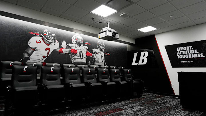 A team room, Wednesday, June 11, 2025, at Sheakley Indoor Performance Center in Cincinnati. Each position on the team gets their own designated team room during practices and meetings.