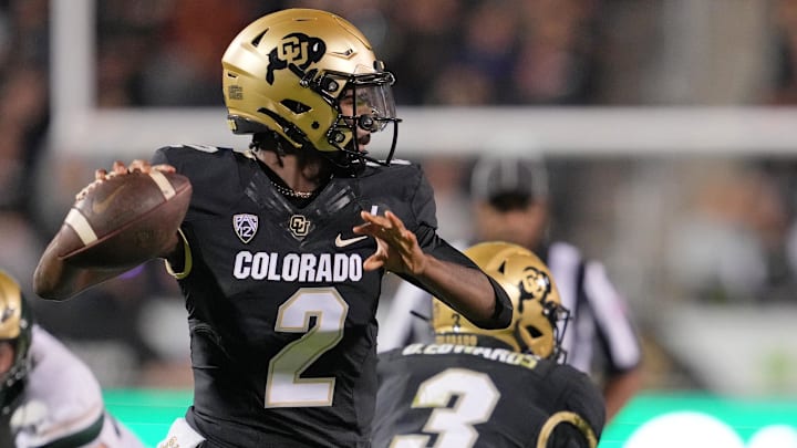 Sep 16, 2023; Boulder, Colorado, USA; Colorado Buffaloes quarterback Shedeur Sanders (2) passes the