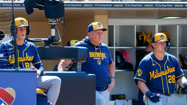 Aug 12, 2026; San Diego, California, USA; Milwaukee Brewers manager Pat Murphy (00) watches play during the seventh inning against the San Diego Padres at Petco Park. Mandatory Credit: David Frerker-Imagn Images Aug 12, 2026; San Diego, California, USA; Milwaukee Brewers manager Pat Murphy (00) watches play during the seventh inning against the San Diego Padres at Petco Park. Mandatory Credit: David Frerker-Imagn Images