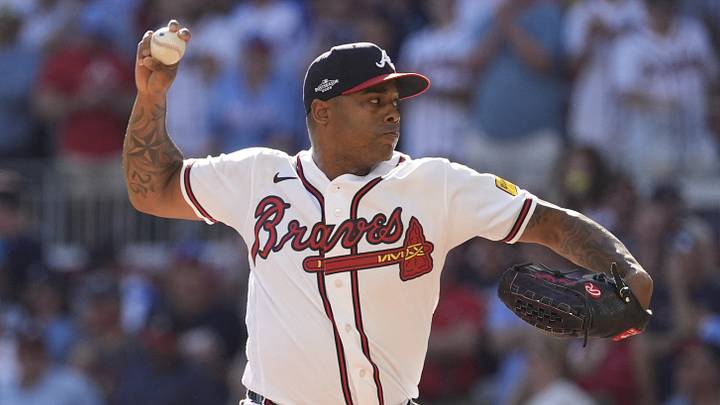 Sep 29, 2026; Cumberland, Georgia, USA; Atlanta Braves pitcher Raisel Iglesias (26) pitches against the Philadelphia Phillies in the ninth inning during game one of the Wildcard round for the 2026 MLB Playoffs at Truist Park. Mandatory Credit: Dale Zanine-Imagn Images Sep 29, 2026; Cumberland, Georgia, USA; Atlanta Braves pitcher Raisel Iglesias (26) pitches against the Philadelphia Phillies in the ninth inning during game one of the Wildcard round for the 2026 MLB Playoffs at Truist Park. Mandatory Credit: Dale Zanine-Imagn Images