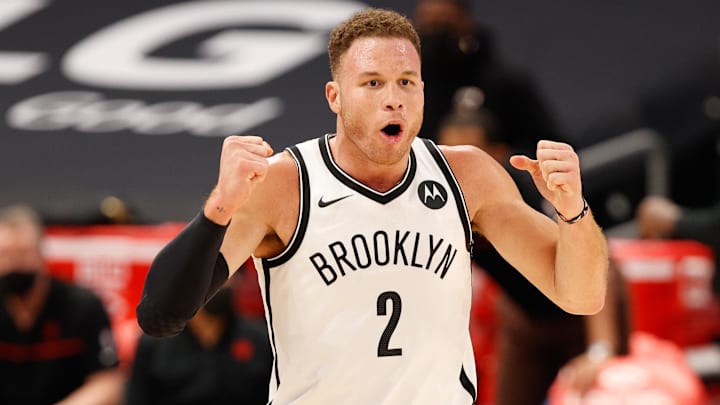 Apr 27, 2021; Tampa, Florida, USA; Brooklyn Nets forward Blake Griffin (2) reacts to a call in the third quarter in a game against the Toronto Raptors at Amalie Arena. Mandatory Credit: Nathan Ray Seebeck-Imagn Images Apr 27, 2021; Tampa, Florida, USA; Brooklyn Nets forward Blake Griffin (2) reacts to a call in the third quarter in a game against the Toronto Raptors at Amalie Arena. Mandatory Credit: Nathan Ray Seebeck-Imagn Images