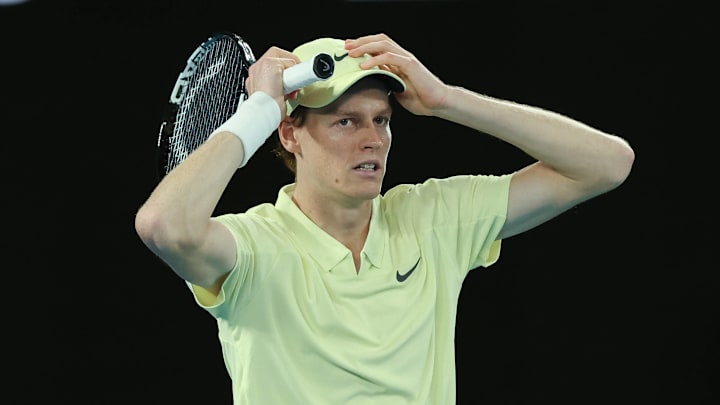 Jannik Sinner celebrates after the win winning the 2025 Australian Open men's singles title.