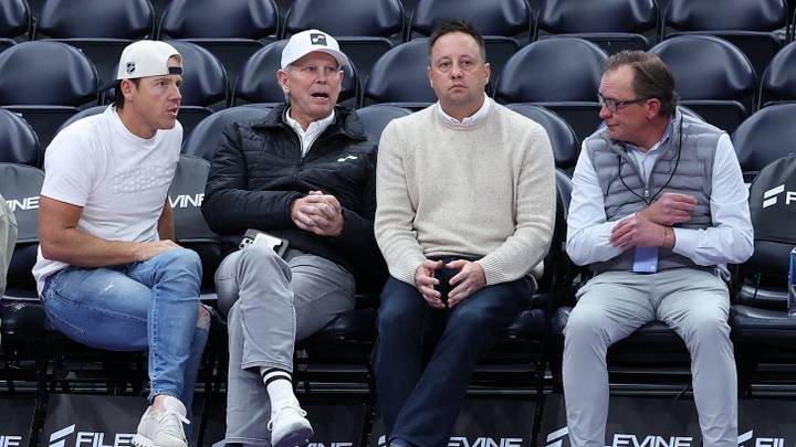 Jan 30, 2026; Salt Lake City, Utah, USA; (from left to right) Utah Jazz owner Ryan Smith and CEO of basketball operations Danny Ainge and president of basketball operations Austin Ainge and general manager Justin Zanik speak before a game against the Brooklyn Nets at Delta Center. Mandatory Credit: Rob Gray-Imagn Images Jan 30, 2026; Salt Lake City, Utah, USA; (from left to right) Utah Jazz owner Ryan Smith and CEO of basketball operations Danny Ainge and president of basketball operations Austin Ainge and general manager Justin Zanik speak before a game against the Brooklyn Nets at Delta Center. Mandatory Credit: Rob Gray-Imagn Images