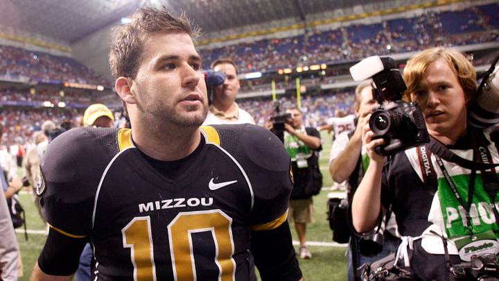 Dec 1 2007; San Antonio, TX, USA; Missouri Tigers quarterback Chase Daniel (10) leaves the field after losing 38-17 to the Oklahoma Sooners in the Big 12 championship game. Mandatory Credit: Jerry Lai-USA TODAY Sports Dec 1 2007; San Antonio, TX, USA; Missouri Tigers quarterback Chase Daniel (10) leaves the field after losing 38-17 to the Oklahoma Sooners in the Big 12 championship game. Mandatory Credit: Jerry Lai-USA TODAY Sports