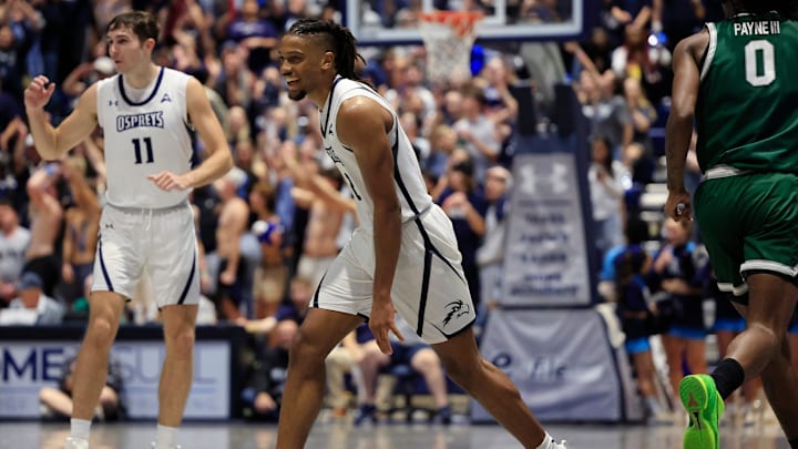 North Florida Ospreys guard Chaz Lanier (2) smiles after making a three-point basket during the second half of an NCAA men   s basketball game Friday, Jan. 12, 2024 at the University of North Florida   s UNF Arena in Jacksonville, Fla. UNF defeated JU 82-74. [Corey Perrine/Florida Times-Union]