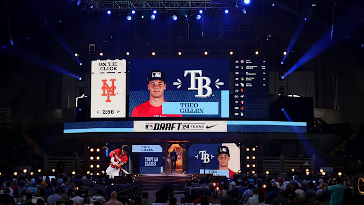 Theo Gillen is drafted by the Tampa Bay Rays with the 18th pick during the first round of the MLB Draft at Cowtown Coliseum. Theo Gillen is drafted by the Tampa Bay Rays with the 18th pick during the first round of the MLB Draft at Cowtown Coliseum.