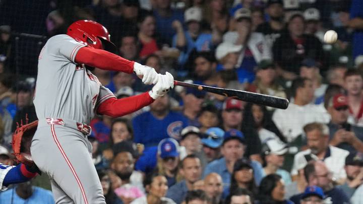 Aug 30, 2026; Chicago, Illinois, USA; Cincinnati Reds right fielder Hector Rodriguez (43) hits a three-run home run against the Chicago Cubs during the fourth inning at Wrigley Field. Mandatory Credit: David Banks-Imagn Images Aug 30, 2026; Chicago, Illinois, USA; Cincinnati Reds right fielder Hector Rodriguez (43) hits a three-run home run against the Chicago Cubs during the fourth inning at Wrigley Field. Mandatory Credit: David Banks-Imagn Images