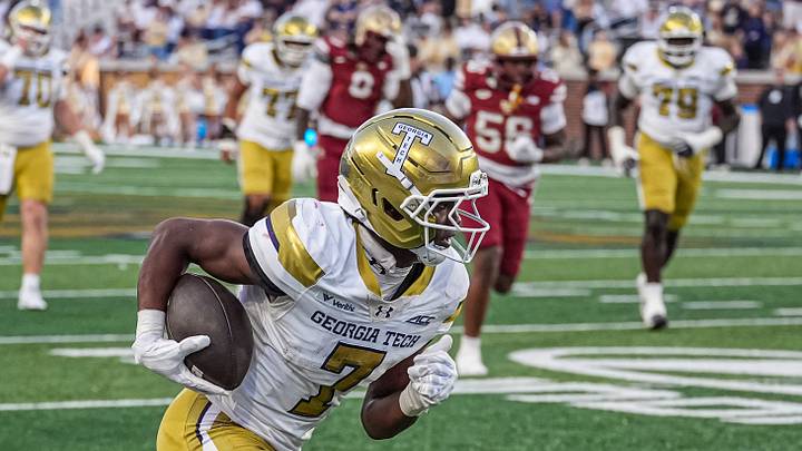 Oct 24, 2026; Atlanta, Georgia, USA; Georgia Tech Yellow Jackets wide receiver Dalen Penson (7) scores a touchdown against the Boston College Eagles during the second half at Bobby Dodd Stadium at Hyundai Field. Mandatory Credit: Dale Zanine-Imagn Images Oct 24, 2026; Atlanta, Georgia, USA; Georgia Tech Yellow Jackets wide receiver Dalen Penson (7) scores a touchdown against the Boston College Eagles during the second half at Bobby Dodd Stadium at Hyundai Field. Mandatory Credit: Dale Zanine-Imagn Images