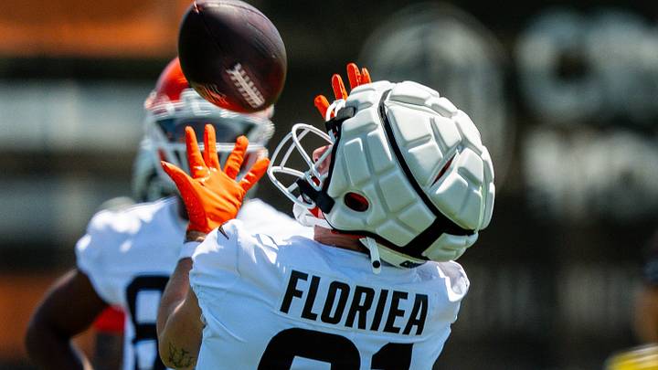 Cleveland Browns wide receiver Luke Floriea (81) works through drills during the second day of training camp, July 30, 2026, in Berea, Ohio. Cleveland Browns wide receiver Luke Floriea (81) works through drills during the second day of training camp, July 30, 2026, in Berea, Ohio.