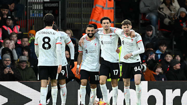 Liverpool players celebrate against AFC Bournemouth