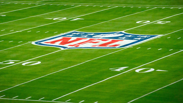 The NFL logo is seen on  Jan. 31, 2023, on the field for Super Bowl LVII at State Farm Stadium.

Syndication Arizona Republic
