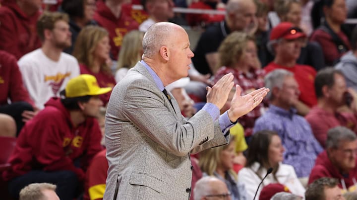 Jan 29, 2026; Ames, Iowa, USA; Colorado Buffaloes head coach Tad Boyle watches his team play the Iowa State Cyclones during the second half at James H. Hilton Coliseum. Mandatory Credit: Reese Strickland-Imagn Images