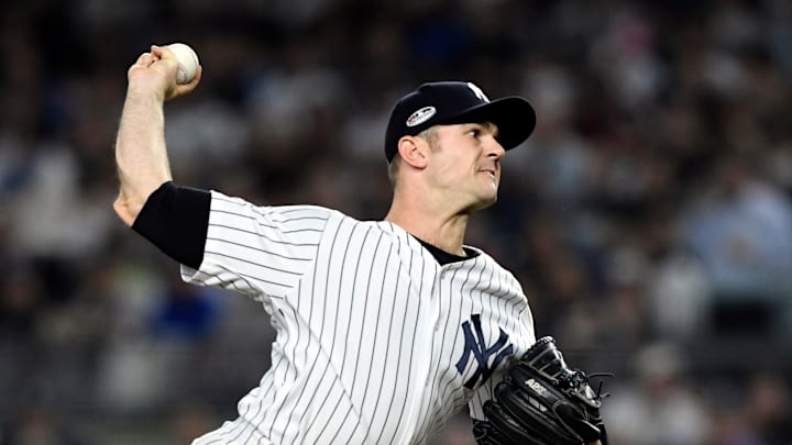 New York Yankees' David Robertson pitches to the Boston Red Sox in the sixth inning of Game 4 of the American League Division Series on Tuesday, Oct. 9, 2018, in New York.

Nyy Vs Bos Game 4