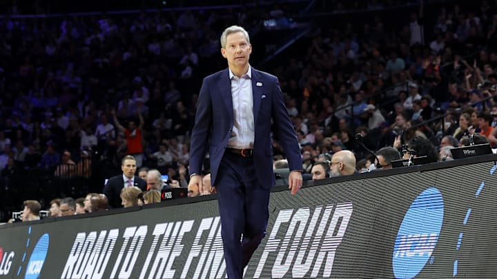 Mar 22, 2026; Philadelphia, PA, USA; Virginia Cavaliers head coach Ryan Odom reacts in the first half during a second round game of the men's 2026 NCAA Tournament at Xfinity Mobile Arena. Mandatory Credit: Bill Streicher-Imagn Images
