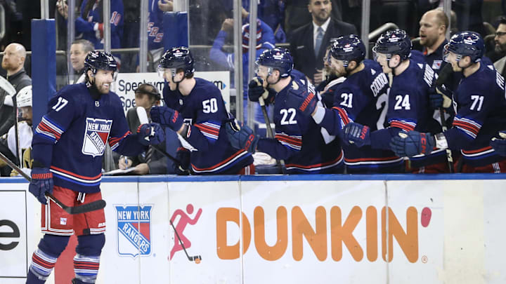 Jan 26, 2024; New York, New York, USA; New York Rangers right wing Blake Wheeler (17) celebrates