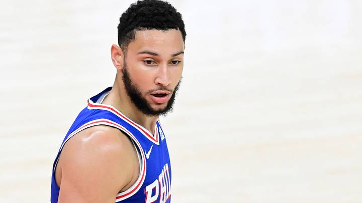 Philadelphia 76ers guard Ben Simmons (25) looks down court in the second half during against the Washington Wizards game four in the first round of the 2021 NBA Playoffs. at Capital One Arena. 
