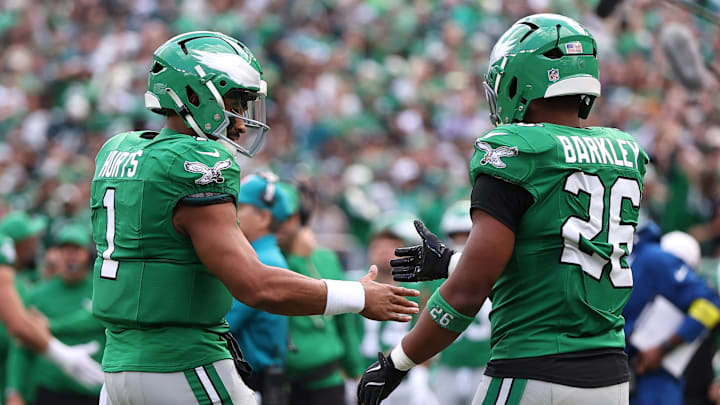 Saquon Barkley’s confidence remains high in Jalen Hurts after his four-interception game. Saquon Barkley’s confidence remains high in Jalen Hurts after his four-interception game.