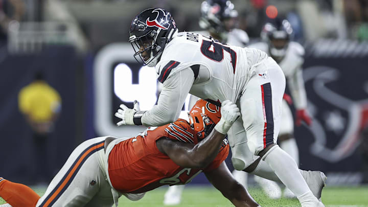 Bears guard Nate Davis attempts to block Khalil Davis of the Texans in Chicago's Week 2 loss at Houston. Bears guard Nate Davis attempts to block Khalil Davis of the Texans in Chicago's Week 2 loss at Houston.