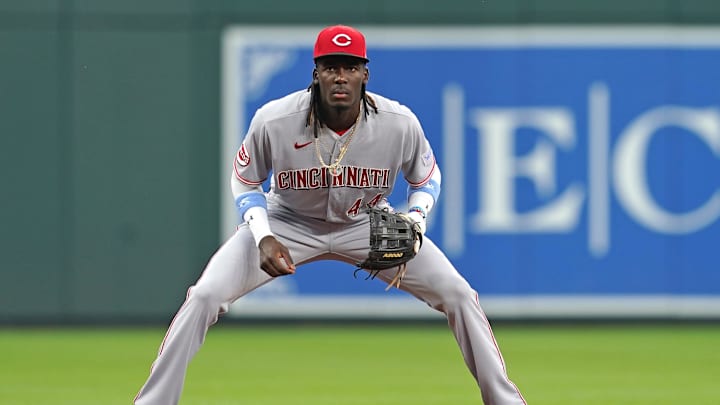 Jun 26, 2023; Baltimore, Maryland, USA; Cincinnati Reds third baseman Elly De La Cruz (44) awaits