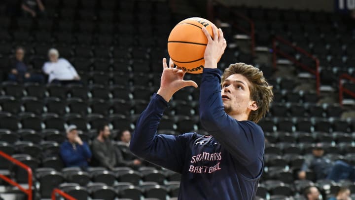 Mar 21, 2024; Spokane, WA, USA; St. Mary's Gaels guard Aidan Mahaney (20) during practice at Spokane