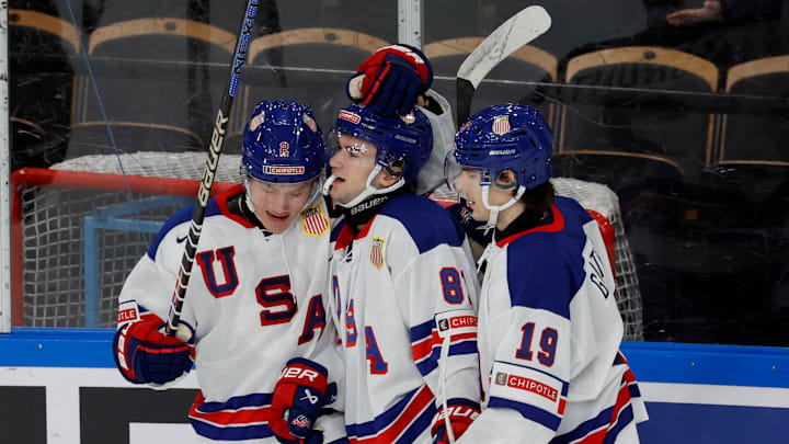 In a rout of Slovakia to capture the top spot in Group B, Cutter Gauthier scored his first goal of the tournament.
