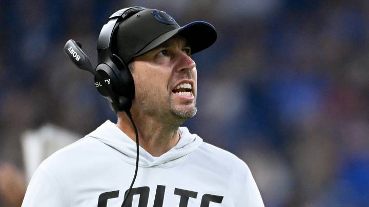 Indianapolis Colts head coach Shane Steichen reacts after a play