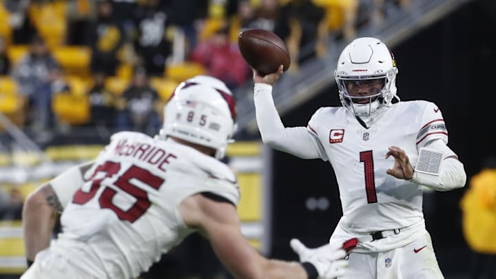 Dec 3, 2023; Pittsburgh, Pennsylvania, USA;  Arizona Cardinals quarterback Kyler Murray (1) passes