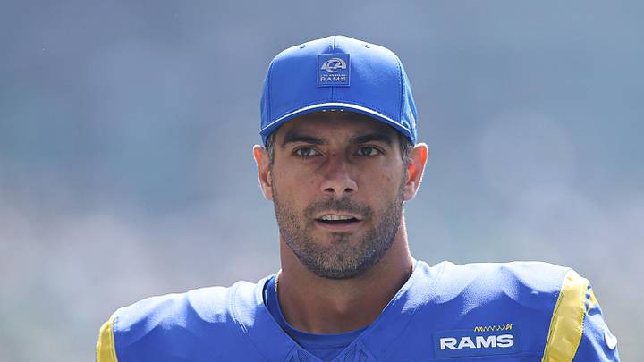 Philadelphia, Pennsylvania, USA; Los Angeles Rams quarterback Jimmy Garoppolo (11) before action against the Philadelphia Eagles at Lincoln Financial Field. Mandatory Credit: Bill Streicher-Imagn Images