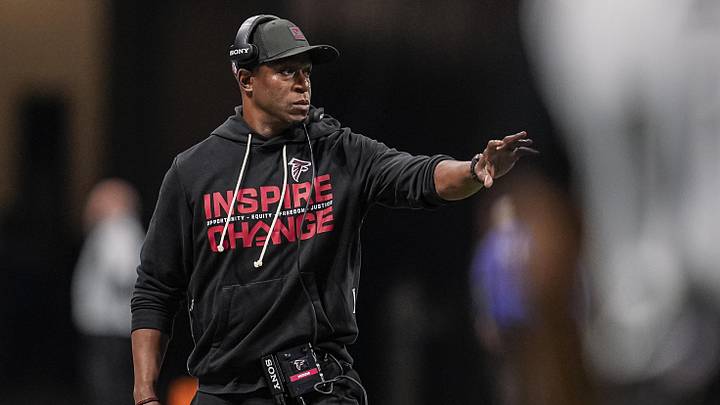 Jan 4, 2026; Atlanta, Georgia, USA; Atlanta Falcons head coach Raheem Morris on the sideline during the game against the New Orleans Saints during the second half at Mercedes-Benz Stadium. Mandatory Credit: Dale Zanine-Imagn Images
