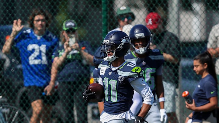 Seattle Seahawks wide receiver Jaxon Smith-Njigba (11) runs through a drill during a joint practice with the Green Bay Packers on Thursday, August 21, 2025, at Clarke Hinkle Field in Ashwaubenon, Wis.
Tork Mason/USA TODAY NETWORK-Wisconsin