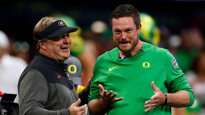 Georgia bulldog Kirby Smart Oregon ducks coach Dan Lanning shirtless pat mcafee college gameday brand playoff nil recruiting Georgia bulldog Kirby Smart Oregon ducks coach Dan Lanning shirtless pat mcafee college gameday brand playoff nil recruiting