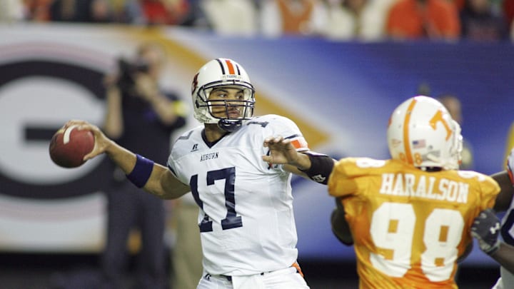 Auburn Tigers quarterback Jason Campbell led the Tigers to a perfect 13-0 finish in 2004. Auburn Tigers quarterback Jason Campbell led the Tigers to a perfect 13-0 finish in 2004.