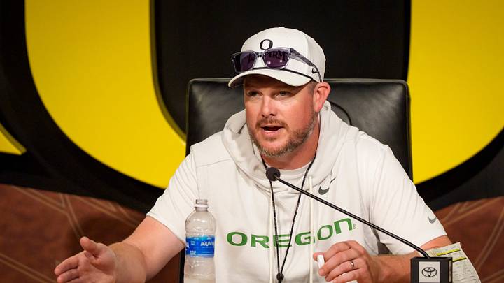 Oregon head coach Dan Lanning speaks during a press conference on Aug. 15, 2026, at the Hatfield-Dowlin Complex in Eugene, Oregon. Oregon head coach Dan Lanning speaks during a press conference on Aug. 15, 2026, at the Hatfield-Dowlin Complex in Eugene, Oregon.