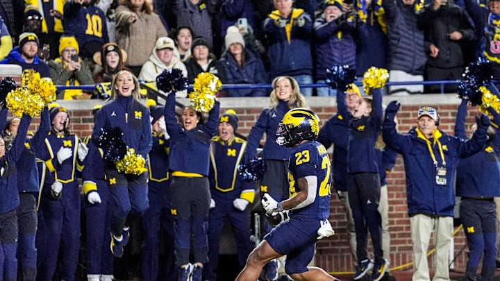 Michigan running back Jordan Marshall (23) runs for a touchdown against Purdue during the second half at Michigan Stadium in Ann Arbor on Saturday, November 1, 2025.